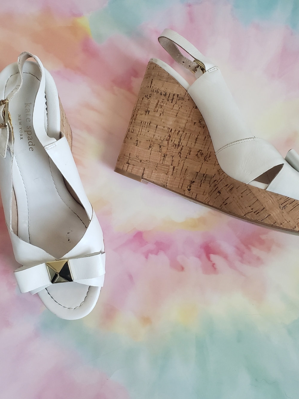 Kate Spade New York Diana Cork Wedge Sandals 9.5 White Leather